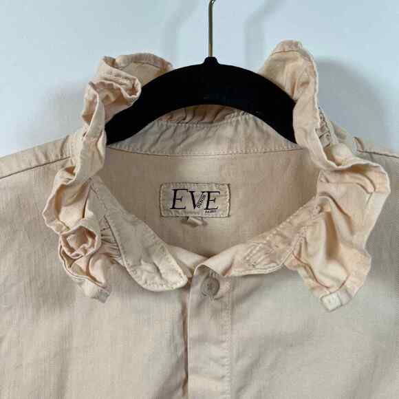 Eve Denim Violet Ruffle Shirt Small/Medium Beige Cotton Oversized EUC - Picture 5 of 6